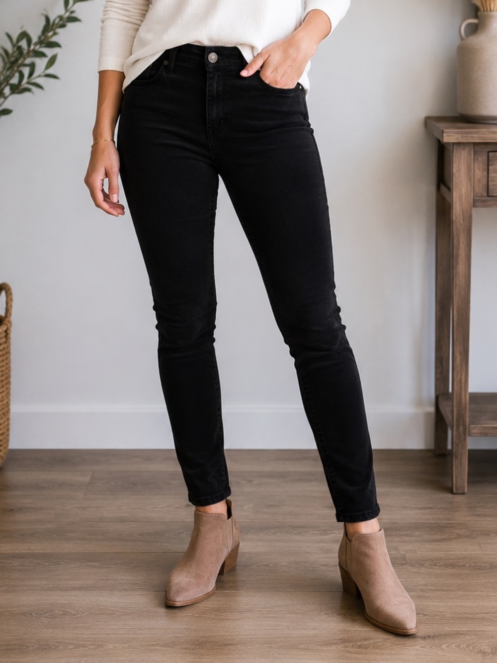 LOFT Black Velvet Skinny Jeans - Mid Rise